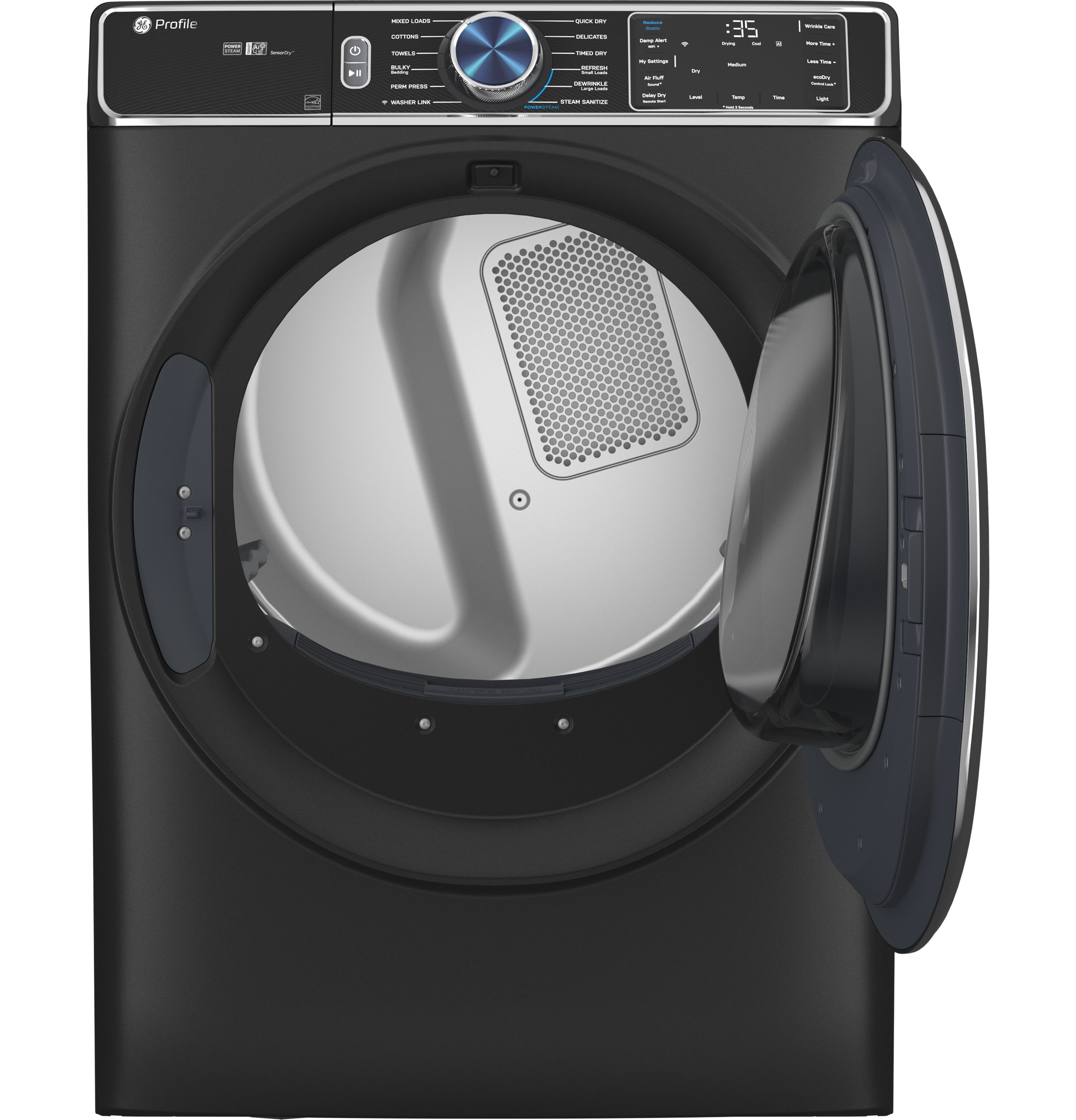 inside GE Profile™ ENERGY STAR® 7.8 cu. ft. Capacity Smart Front Load Electric Dryer with Steam and Sanitize Cycle